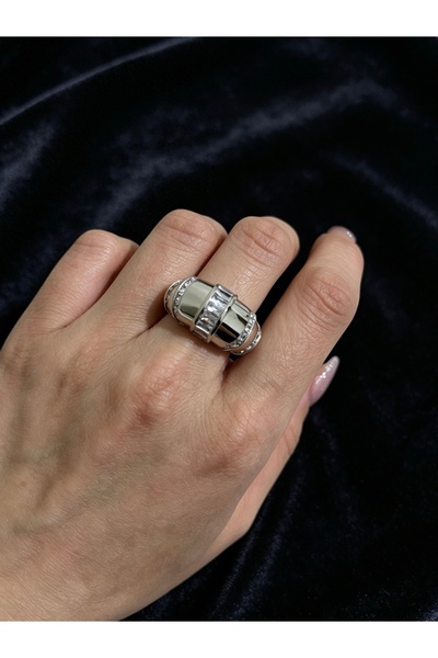 ayoljewelry Silver Çelik Vintage Stil Hacimli Sıra Taşlı Premium Kadın Yüzük
