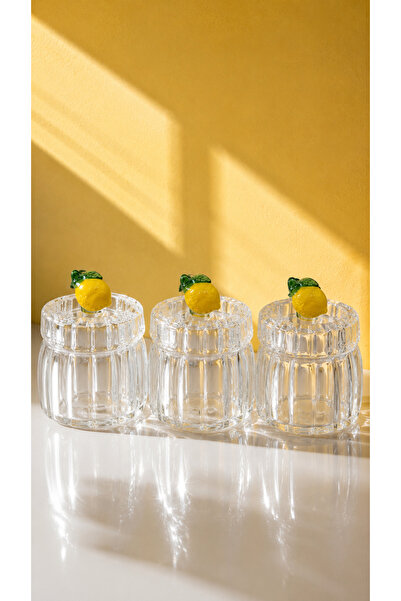 Maloria Crystal Shiny Glass Jar Dragee Sugar Bowl |   450ml - 3 Pieces