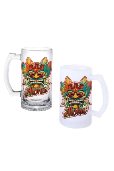 Ghostbastır Aloha Beer Glass with Handle, Available in Frosted or Clear 009