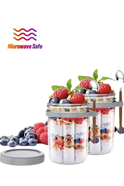 Arabest 2-Piece Overnight Oats Jars,350ml Airtight Glass Oatmeal Container wi...