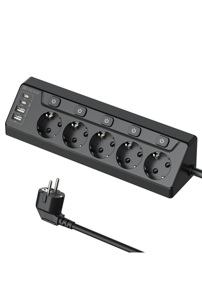 choice2 EU 5AC black 6 way European mulit plug Power Strip with 2 USB 2 Type ...
