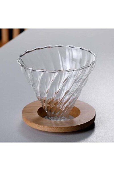 Yongsheng V60 Glass Coffee Dripper With Wooden Base Clear, Pour Over Coffee D...