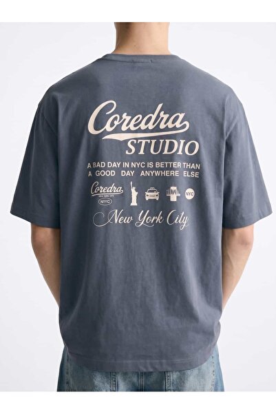 Coredra Ανδρικό T-Shirt NYC Is Better Oversize Fit - Σκούρο Καπνιστό - C101