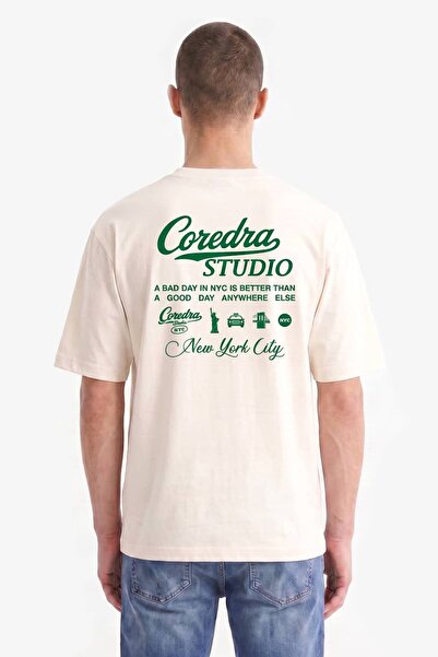 Coredra Tricou bărbătesc NYC Is Better cu croială supradimensionată - Ecru - ...