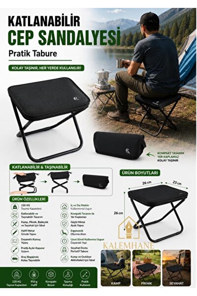 kalemhane Katlanabilir Pratik Sandalye , Portatif Tabure, Seyhat Sandalyesi