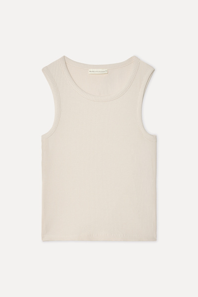 Mudo Women's Stone Color Fitted Crew Neck Tank Top