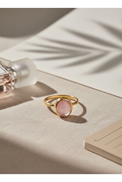 SR Jewelry Box Pembe Doğal Taş Yüzük – Altın Kaplama Minimal Şık Tasarım 💍✨