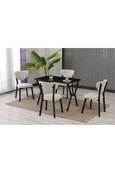 Vivense ELİS MUTFAK MASA TAKIMI, 4 SANDALYE, SİYAH, 110X70 CM, KREM