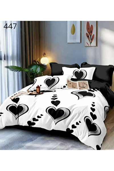 East Comfort Bedding set Finet 6 pieces, white with oversized black hearts-GR447