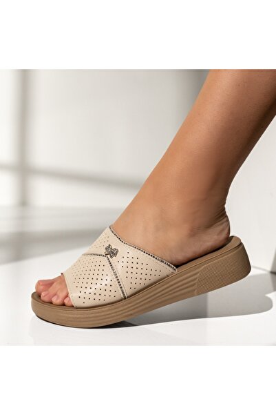 Modlet.ro Papuci casual de damă, bej, cu talpă groasă MOD14342