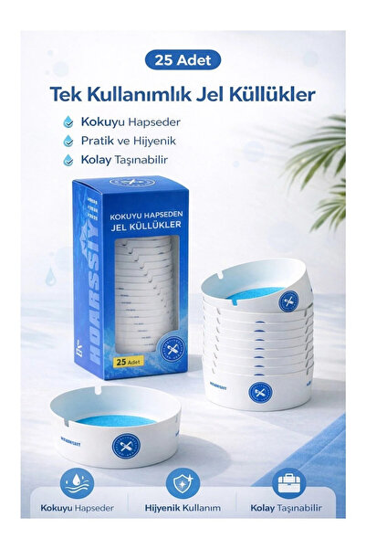 Tasarım Evi 25 Adet Tek Kullanımlık Kül Tablası Kokusuz Taşınabilir Pratik Jel Küllük Seti Ofis Kafe Ev