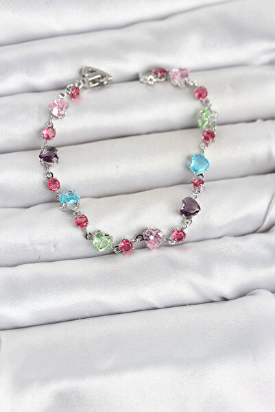 Clariss Crystal Stone Heart Cut Mixed Color Silver Color Gema Women's Bracelet