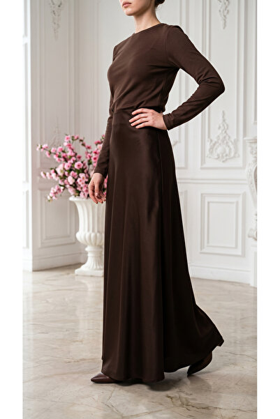 3B Stil Fusta de damă elegantă din satin, cu talie elastică, lungime maxi de ...