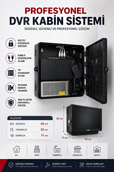 FURY DVR NVR Kamera Kayıt Cihazı ABS Kabini 42x32x11 cm Duvar Tipi Güvenlik K...