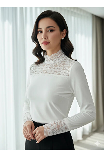 Serena Women's white coat with Lace at the neck and sleeves