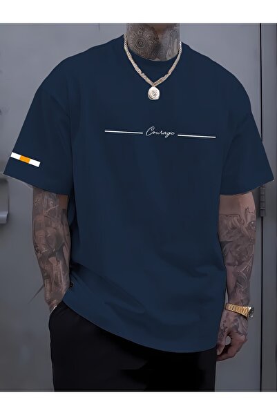 PAVRO Unisex Άνετο T-shirt με μικτό σχέδιο και στάμπα
