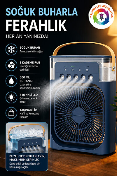EXENAR Buharlı Serinletici Masaüstü Mini Fan Nemlendirici LED Işıklı Hava Soğ...