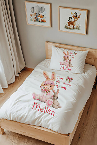 Lilabio İsme Özel Tek Kişilik %100 Pamuk Saten Nevresim Takımı (160x220 cm) U...