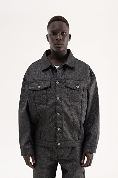 Machinist Erkek Glitery Oversize Jean Ceket Siyah