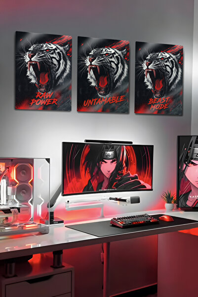 DekorHane Metal Print - Set of 3 with Tiger Design, Motivational Gamer Room, ...