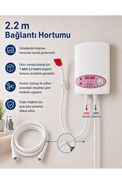 Egesan Ayyıldız 7250W Ani Su Isıtıcı Elektrikli Şofben Duş Setli (Montajsız)
