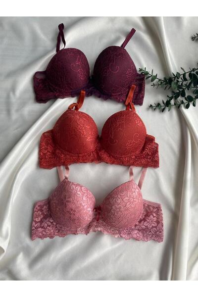 Gold Night Women's Lace supportive Wired push-up padded soft bra - triple pack