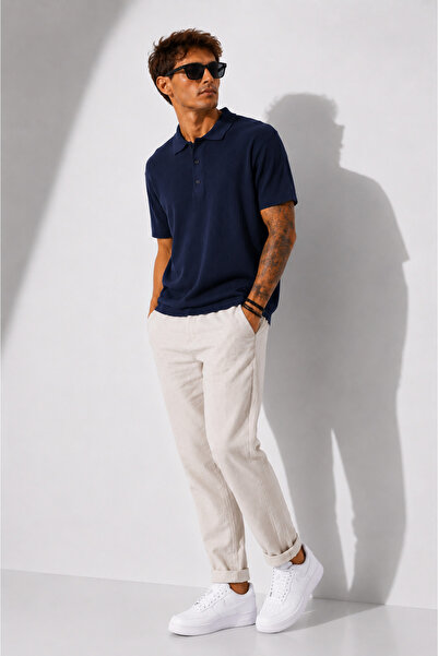 ribana Men's Short Sleeve Ribbed Half Button Closure Polo Collar T-Shirt 26001