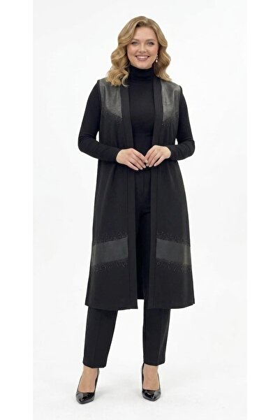 onno style woman Vestă lungă din viscoză Lycra, piele pieptănată și țesătură ...