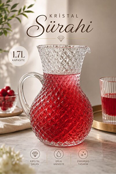 KaraWent Home 1.7 LT Kristal Cam Sürahi Limonata Ayran Meşrubat Sürahisi KRW-27