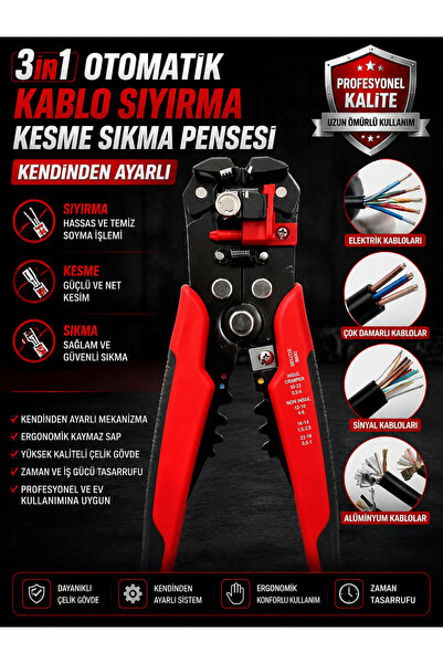 mucit home 3 in 1 Otomatik Kablo Sıyırma Kesme Sıkma Pensesi Kendinden Ayarlı