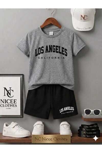 NC Nicee Clothes LETNJA DEČJA MAJICA I KRATKE HLAČE UNISEKS (CRNI LOS ANGELES...