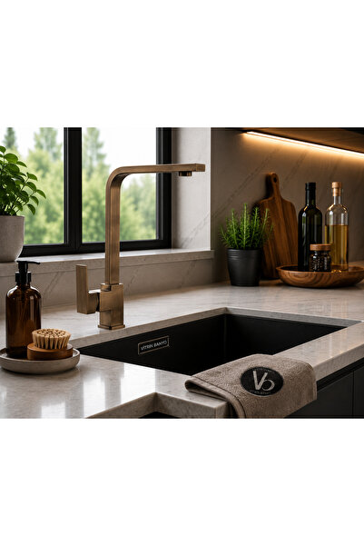 vb vitrinbanyo Premium Antique Kitchen Sink Faucet – Square Design Luxury Kit...