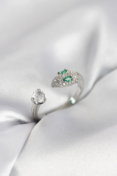 USLUCAN ALIŞVERİŞ Snake Model Zircon Stone Silver Color Women's Ring