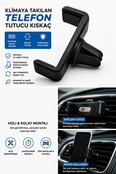 Kinlee Araç Klima Izgarası Telefon Tutucu Güçlü Tutuşlu Telefon Kıskaç Aparatı