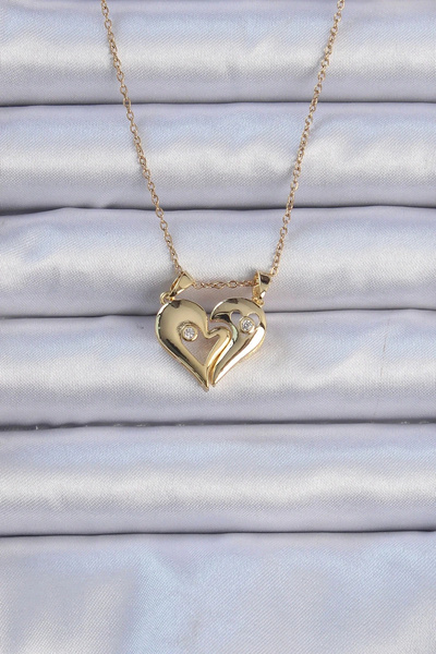 USLUCAN ALIŞVERİŞ 316L Steel Chain Gold Color Zircon Stone Magnet Heart Necklace