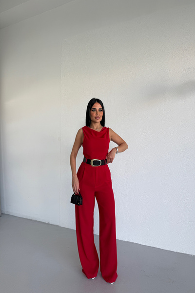 LİLA İSTANBUL Women's Stylish Belted Palazzo Cut Jumpsuit