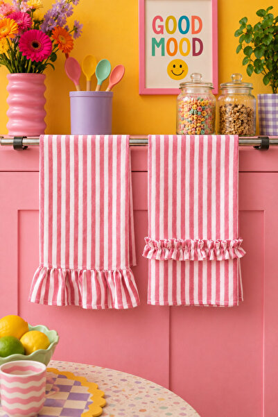 Mirilliahome 35x55 Cm Prosop de bucătărie cu volane și dungi, cârpă decorativ...