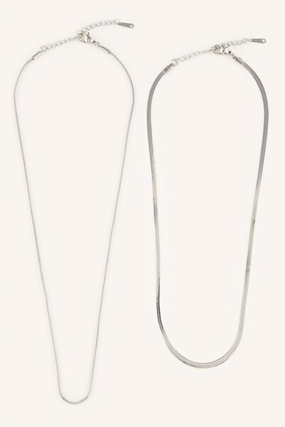 DeFacto Women's Silver Color 2-Piece Chain Necklace H2712Axns