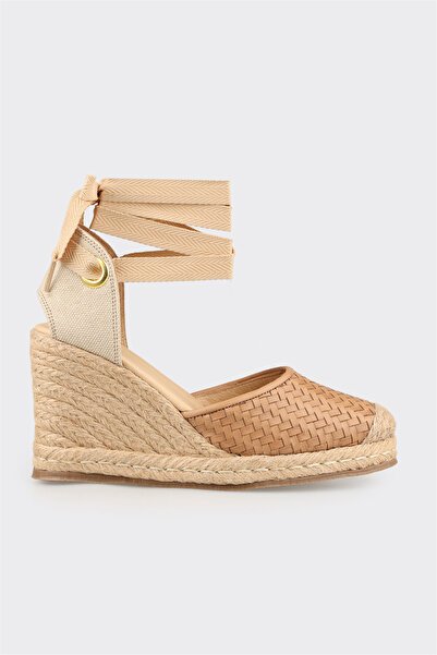 Elle Shoes Naturel Deri Kadın Dolgu Topuk Espadril