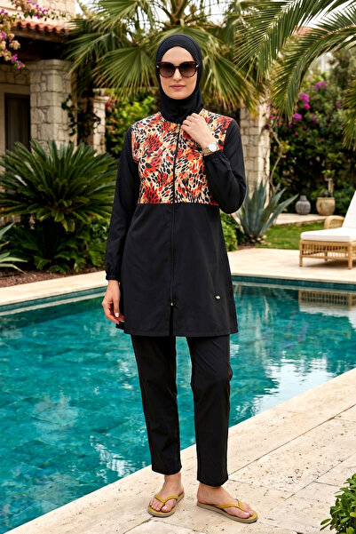 Haliç Mayo Costum de baie cu hijab complet acoperit Paraşut 1468 Negru
