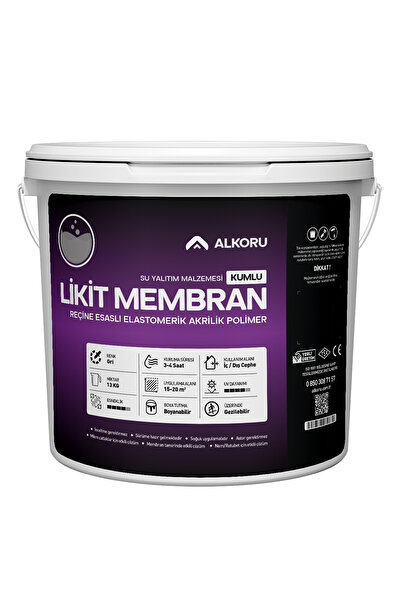 ALKORU 13 KG Gri Kumlu Likit Membran Renkli Reçine Esaslı Sıvı Su Yalıtım Mal...