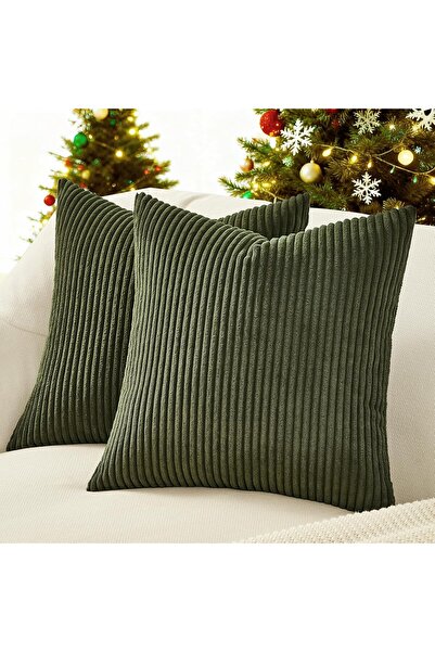 Topfinel Set de 2 huse de pernă, 60 x 60 cm, Verde măsliniu, Catifea reiată m...