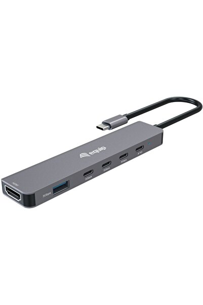 EQUIP Adaptor USB-C->HDMI/3xUSB-C/USB-A 4K/ 60Hz 0.25m Alu.