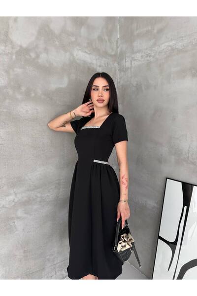 BLUSS Women's Stone Detailed Square Neck Dress