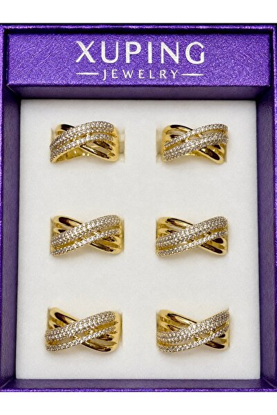 XUPING JEWELRY Xuping Çapraz Tasarım Zirkon Taşlı Gold Renk Kadın Yüzük