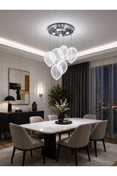 Led YENİ MODEL 6 SARKIT LÜX AVİZE 3 IŞIK SEÇENEĞİ KROM RENK