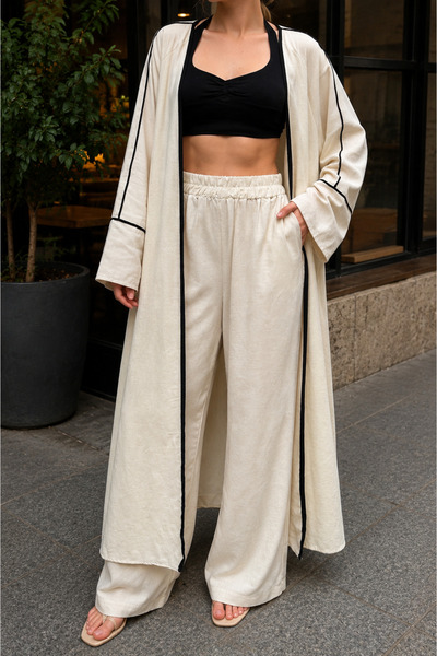 Pure Class Women's Ecru Linen Kimono Pants Summer Set (36-46)