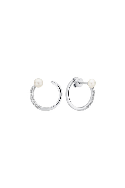 MANAVA Cercei argint cu perle naturale si zirconia pavé - Mezzaluna