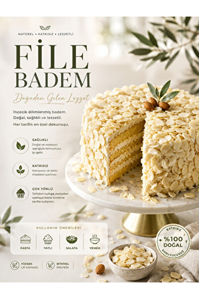Aktarzane File Badem İnce Dilimlenmiş Doğal Badem 50 gr