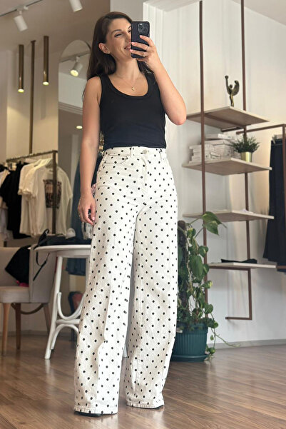 Unique Boutique Polka Dot High Waist Wide Leg Jeans